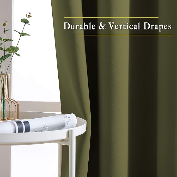 NICETOWN Olive Curtains 102 inches Long, Grommet Thermal Insulated Solid Blackout Curtains Privacy Window Treatments for Bedroom/Living Room, W46 x L102, 2 Panels