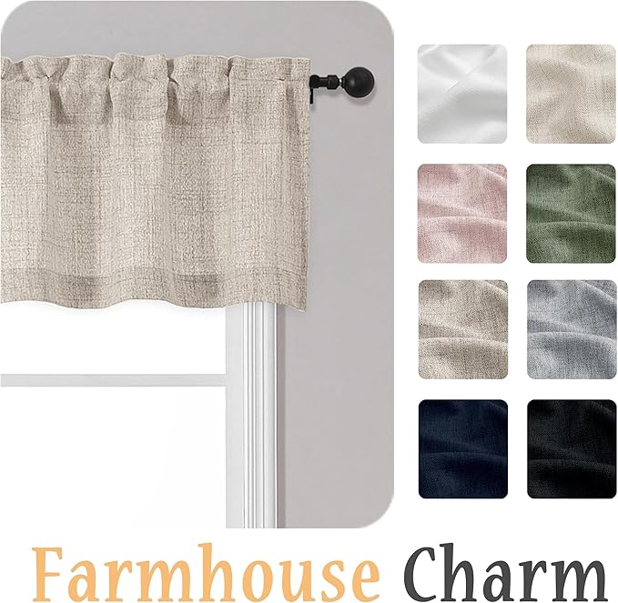OWENIE Linen Valances for Windows 1 Pcs 18 Inch Length, Light Filtering Textured Short Small Valance Curtains for Bathroom Basement Living Room Bedroom, Half Window Curtains Over Sink, 60" W by 18" L