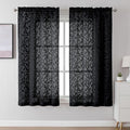 Lecloud Leia Black Sheer Curtains for Living Room 63 Inch Length 2 Pcs, Voile Jacquard Leaf Textured Vintage Bedroom Curtains, Modern Farmhouse Decor Rod Pockets Drapes, Each Panel 42" W x 63" L