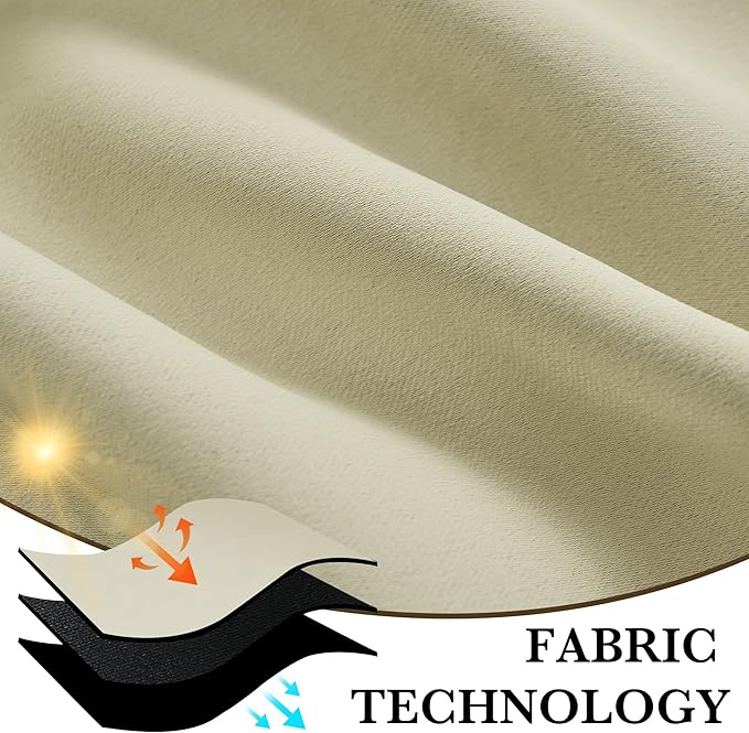 RYB HOME 100% Blackout Bathroom Curtains Over Sink 24 inches Long, Heat & UV Blocking Total Room Darkening Noise Reducing Curtains for Basement RV Campers, Beige, 2 Panels Set