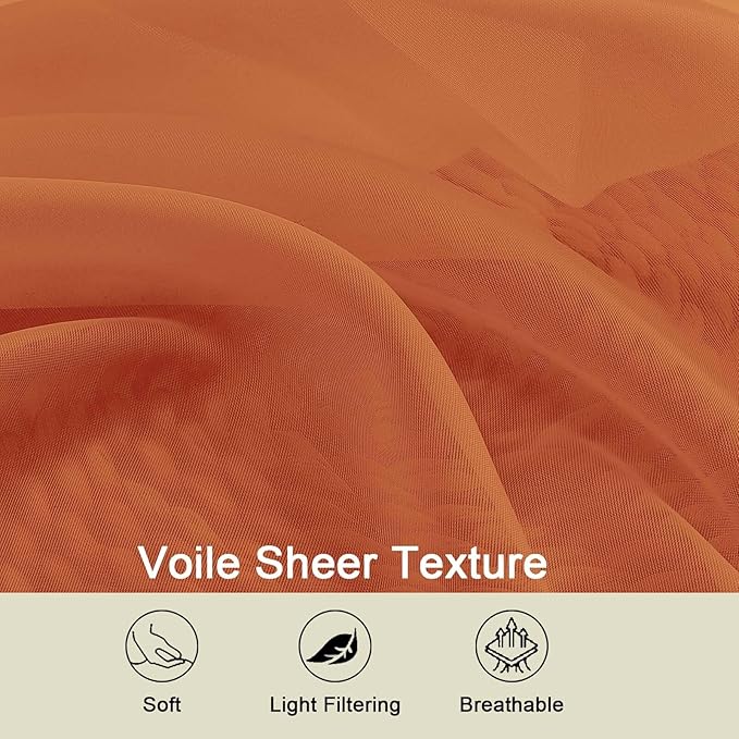 Orange Sheer Curtains for Bedroom Living Room 96 Inches Long 2 Panels, Modern Airy Soft Lightweight Rod Pocket Light Filtering Sheer Curtains Drapes, Orange, Each 42" Wx96 L Inch