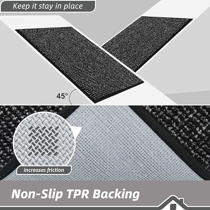 BEQHAUSE Kitchen Rugs and Mats 2PCS, Non-Slip Kitchen Mats for Floor, Absorbent and Stain Resistant Kitchen Runner, Machine Washable Rugs for Kitchen, Laundry & Sink, 20"x32"+20"x48", Black