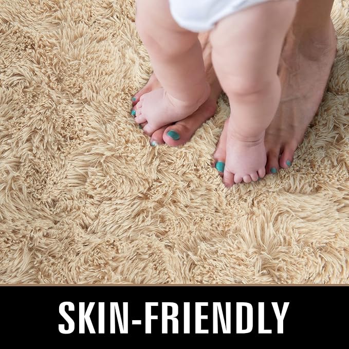 TWINNIS Super Soft Shaggy Rugs Fluffy Carpets, 4x5.9 Feet, Indoor Modern Plush Area Rugs for Living Room Bedroom Kids Room Nursery Home Decor, Upgrade Anti-Skid Fuzzy Rug, Light Tan