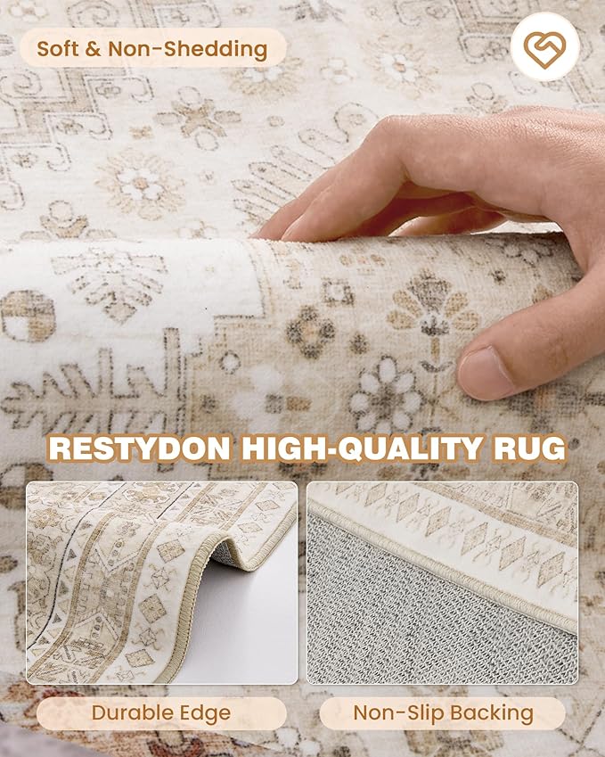 Kitchen Runner Rug Non Slip Washable 2.5x8, Soft Low Pile Entryway Rug Runners for Hallways,Carpet Runner for Living Room,Kitchen, Laundry, Bathroom(Cream/Beige,2.5'x8')