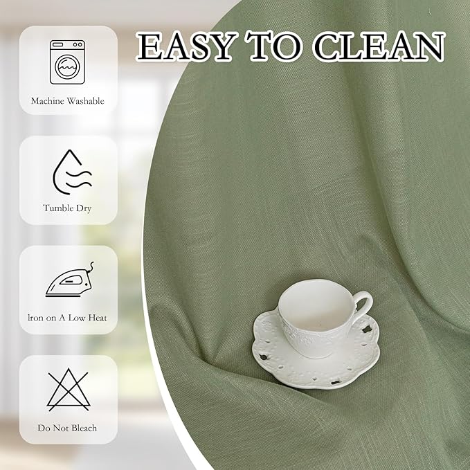 MYSKY HOME Patio Curtains for Sliding Door 90 inch Length 2 Panels Set, Living Room Curtains & Drapes Soft Farmhouse Window Treatments Back Tab Semi Sheer Draperies, 50" W x 90" L, Sage Green
