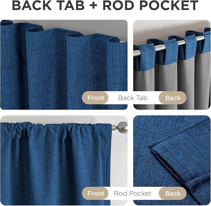 Joydeco Blackout Curtains for Bedroom - 108 Inch Long 100% Light Blocking 2 Panels Navy Blue Drapes, Thermal Insulated Room Darkening Curtains, Linen Textured for Living Room, Rod Pocket & Back Tabs