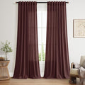 Nanspring Reddish Brown Linen Blend Light Filtering Back Tab Curtains 102 Inches Long, Semi Sheer Privacy Drapes for Living Room & Bedroom, 52x102 inch, 2 Panels