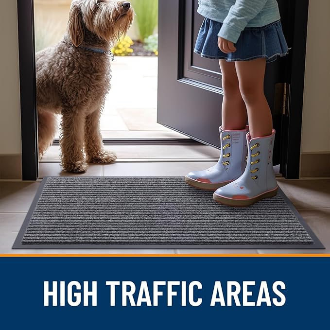 OLANLY Front Door Mat Indoor Outdoor Entrance, 2-Pack 71 x 23 Inch, Waterproof Heavy Duty Doormat, Fade Resistant, Low Profile, Easy Clean Patio Porch Welcome Floor Mats for Entry, Grey