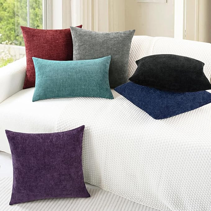 CaliTime Christmas Throw Pillow Covers Decorative 22 X 22 Inches Pack of 2 Cozy Chenille Cushion Cases for Couch Sofa Bed Living Room Home Burgundy