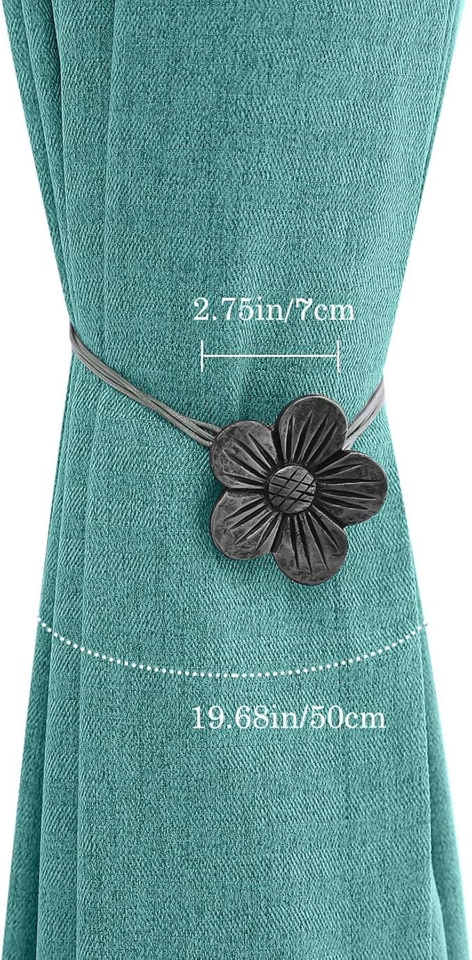 Lewondr Vintage Magnetic Curtain Tieback, 1 Pair Resin Flower Curtain Drapery Holdback Window Curtain Decorative Buckle Holder for Home Cafe Balcony - Ink