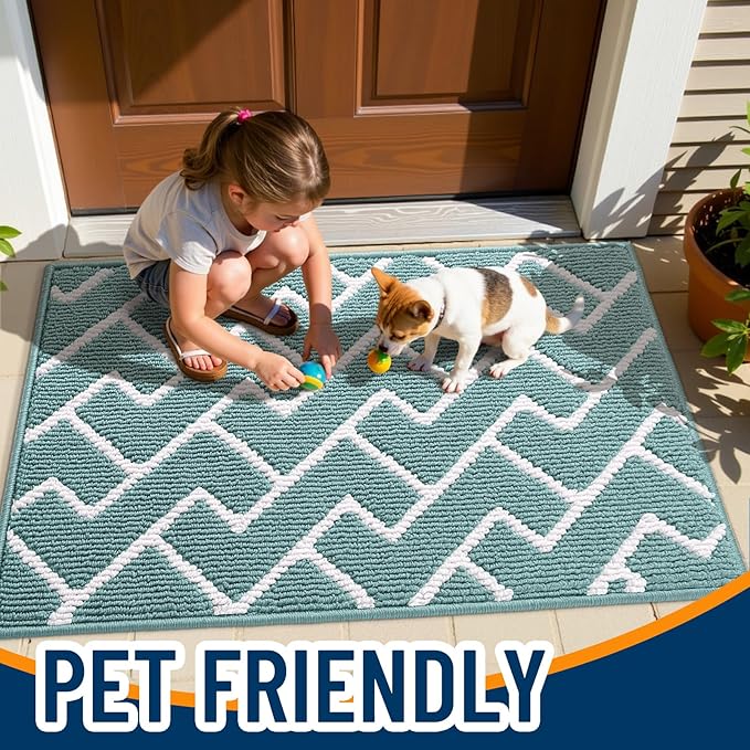 OLANLY Front Door Mat, Non-Slip Rubber Backing, Dirt Resistant and Absorbent, Washable, Easy to Clean Low-Profile Indoor Doormat for Back Door, Entryway, Inside Entrance, 36x24, Sage Green