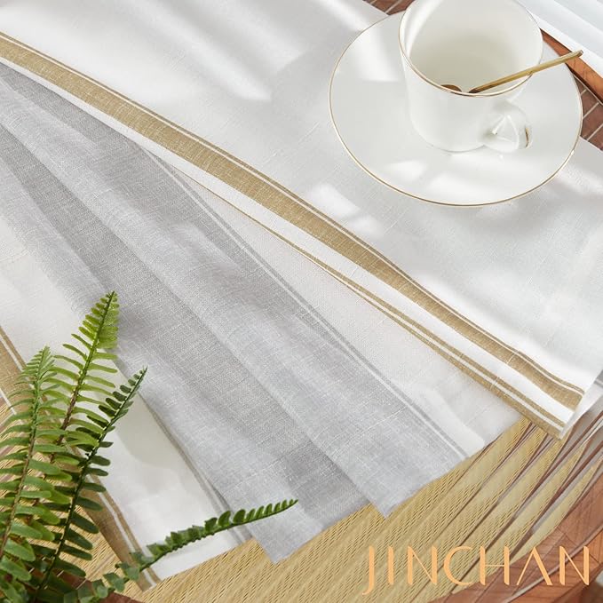 jinchan Striped Valance Farmhouse Window Treatment Linen Textured Drapes for Small Windows Kitchen Living Room RV Vintage Valance 16 Inch Rod Pocket 1 Panel Taupe and Grey