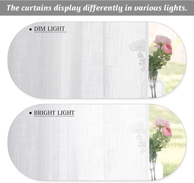 RYB HOME Window Topper Valances 24 inch Length, Privacy Protected Home Decor Soften Sunlight Rustic Half Curtains for Bathroom Kitchen RV Basement, W 34 x L 24 inches, White, 2 Panels