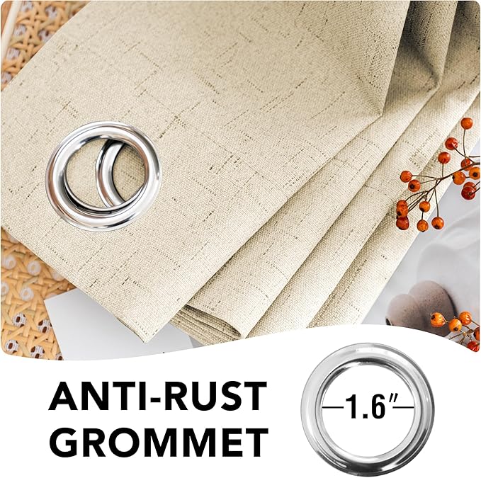 H.VERSAILTEX 100% Blackout Curtains for Bedroom Thermal Insulated Linen Textured Curtains Heat and Full Light Blocking Drapes Living Room Curtains 2 Panel Sets, Bleached Sand, 52x72 Inch