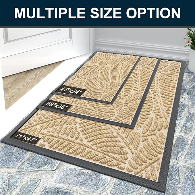 Colorxy Waterproof Doormat, Sturdy Natural Rubber Front Indoor Mat, Non Slip Low Profile Indoor Outdoor Door Mats, Stain and Fade Resistant Floor Mat, Easy Clean Patio Entrance Mat, 71''x47'', Beige