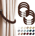 NICEEC 6 Pack Strong Magnetic Curtain Tiebacks Modern Simple Style Drape Tie Backs Convenient Decorative Weave Rope Curtain Holdbacks for Thin or Thick Home & Office Window Draperies (Deep Coffee)
