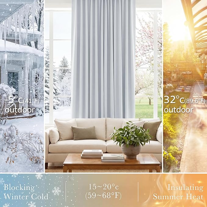 PONY DANCE Greyish White Non-See-Through Curtains - 42 Wide by 72 Long Room Darkening Home Decor Window Treatments(60% Light Block) Drapes for Living Room/Bedroom with Back Tab, 2 Panels