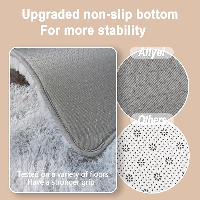 Ultra Soft Runner Rugs for Bedroom Hallways with Upgraded Non-Slip Rubber Backing & Thick Memory Sponge, 2x4 Feet Fluffy Shag Throw Area Rug for Bedside Dorm Tie-dye Light Grey