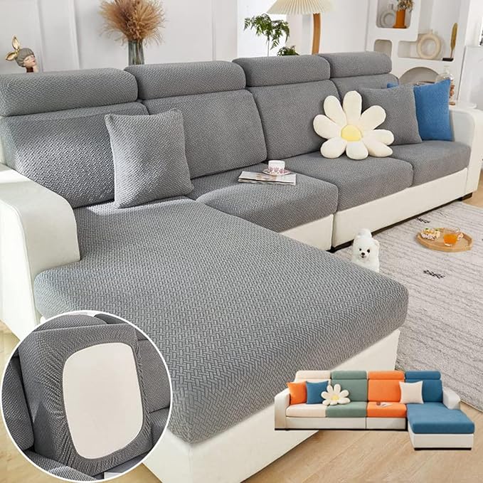 Soothing Home Sofa Covers, Sofa Hero Covers, Wear-Resistant Universal Couch Covers Washable Stretch Sectional Couch Cushion Covers (Grey,Extra Large Seat Cover)