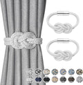 NICEEC 2 Pack Mini Magnetic Curtain Tiebacks Nordic Simple Style Drape Tie Backs Elegant Hand Weave Rope Knot Decorative Curtain Holdbacks for Home & Office Thin Window Drapery (White)