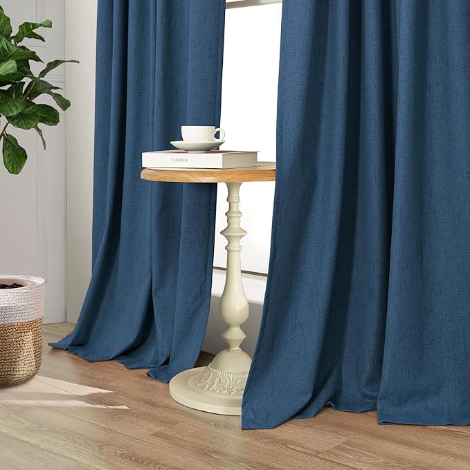 Navy Blue Small Blackout Curtains for Bathroom 45 Inches Long 2 Panel Sets Linen Look Back Tab Pocket Black Out Short Length Heat Reflective RV Curtains for Kids Boys Bedroom Door Camper Patriotic