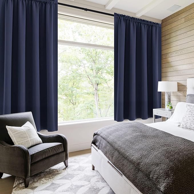 DWCN Navy Room Darkening Blackout Curtains - Thermal Insulated Privacy Energy Saving Window Curtain Drapes 52 x 54 inch Length, Set of 2 Bedroom Living Room Curtains