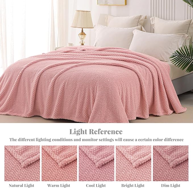 Whale Flotilla King Size Fuzzy Fleece Blanket for Bed, 90x104 Inch Fluffy Warm Soft Jacquard Blankets for All Season, Lightweight and Cozy, Pink