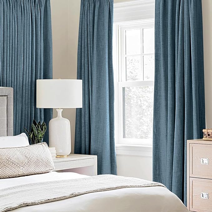 MIULEE Linen Texture Curtains for Bedroom Solid Blackout Thermal Insulated Dusty Blue Curtains Grommet Room Darkening Draperies for Living Room Nursery 52x120 Inch (2 Panels)