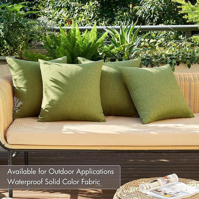 MIULEE Pack of 4 Decorative Solid Waterproof Throw Pillow Covers Linen Garden Farmhouse Cushion Cases for Outdoor Patio Tent Balcony Couch Sofa 16x16 inch Green