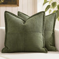 MIULEE Spring Decorative Throw Pillow Covers for Couch Bed Livingroom 18x18 Inch Set of 2 Olive Green Boho Accent Throw Pllows Broadside Striped Patchwork Soft Corduroy Summer Pillowcases