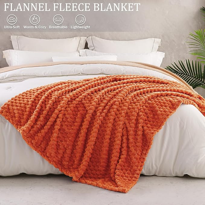 Exclusivo Mezcla Fleece California King Blanket for Bed, Oversized Fuzzy Burnt Orange Bed Blankets, Soft Cozy Plush Sofa Throws for All Seasons, 120x120 Inches