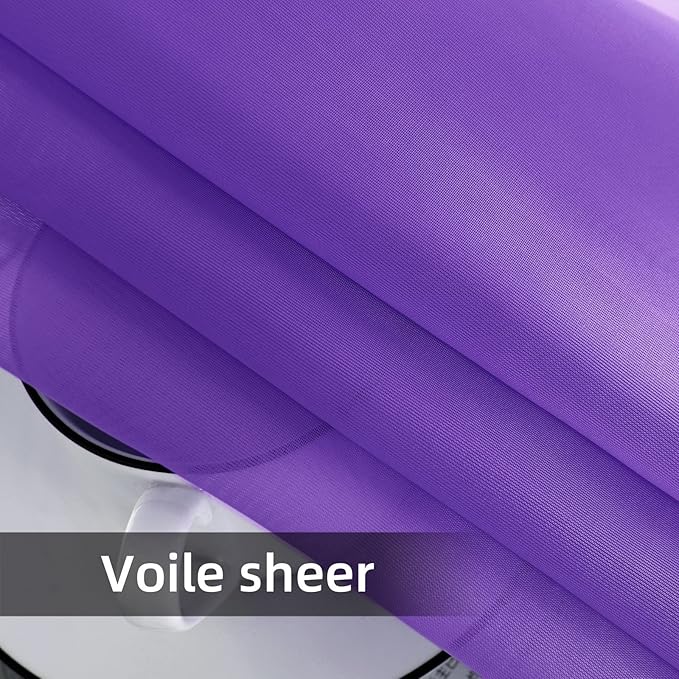 youleyar Solid Sheer Rod Pocket Curtain Voile Draperies 2 Panels White Beige Black Grey Coffee 52 Inch Width 90 Inch Long 1 Pair for Kitchen Bedroom Children Living Room Yard (Purple,52Wｘ90L)