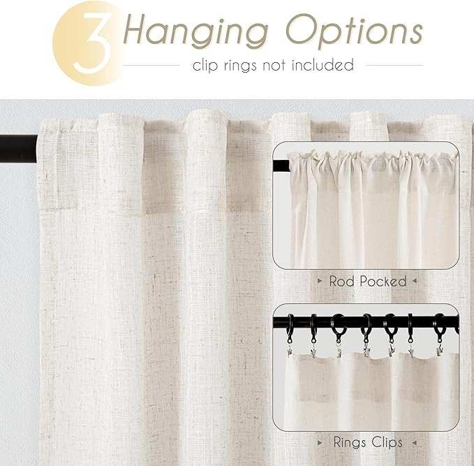2 Panels Set Cream Linen Curtains 108 inches Long For Living Room Neutral Rustic Farmhouse Light Filtering Semi Sheer Linen Drapes 108 inch Ceiling To Floor For Large Window Villa Hallway Ivory 9 FT