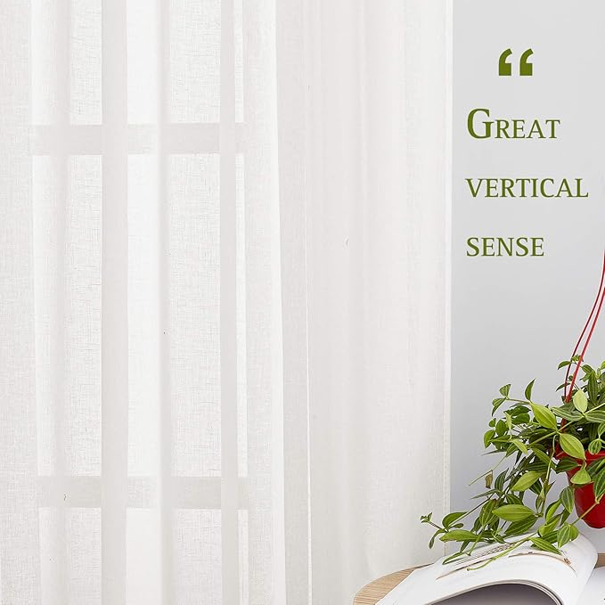 NICETOWN Linen Curtains Semi Sheer Bedroom Window Curtains, Grommet Casual 72" Long Thick Semitransparent Flax Sheer Window Treatment Privacy for Nursery, Ivory, 1 Panel = 52" W, Sold by 2 Panels