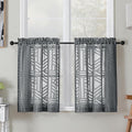 Simplebrand Semi Sheer Charcoal Grey Curtains 30 Inch Length 2 Panels, Geometric Jacquard Clip Textured Short Sheer Curtains for Bedroom，Modern Elegant Window Curtains/Drapes/Treatment，30x30 inch