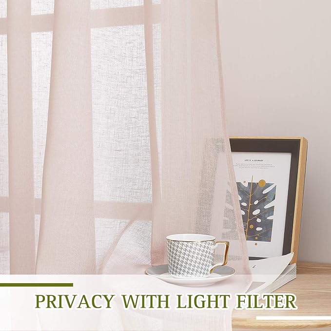 NICETOWN Semi Sheer Rich Linen Curtains Flax Texture, Grommet Vertical Thick Enough to Keep Privacy Sheer Window Treatment for Girl's/Princess Bedroom, W52 x L45, 1 Pair, Dusty Blush