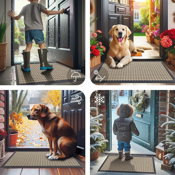 Smiry Front Door Mat Outside Entrance, Heavy Duty Natural Rubber Doormat, Non Slip, Trap Dirt and Moisture, Easy Clean, Low Profile Welcome Floor Mats for Indoor Outdoor Entry, 47x23 Inch, Beige