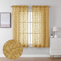 Lecloud Leia Dark Gold Sheer Curtains 63 Inch Length 2 Panels, Light Filtering Jacquard Leaf Textured Voile Window Curtains with Dual Rod Pockets, Living Room Bedroom Window Drapes, 40 W x 63 L
