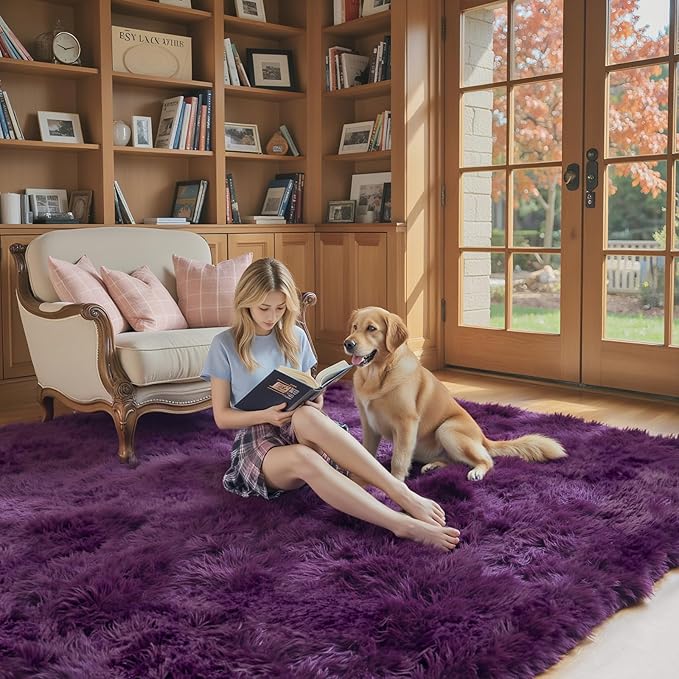 8x10 Area Rugs for Living Room Bedroom, Large Area Rug Shaggy Carpet Soft Plush Furry Bedside Rug, Rugs for Home Decor (Grape Purple, 8 x 10)