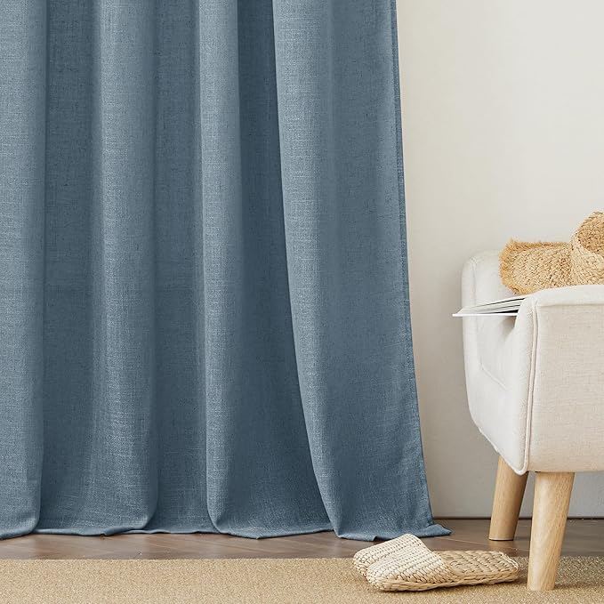 RYB HOME Stone Blue Sheer Curtains 84 inch Length Soft Linen Texture Curtains Light Glare Filering Privacy Window Decor for Living Room Sliding Door Picture Window, W 52 x L 84 inch, 2 Panels
