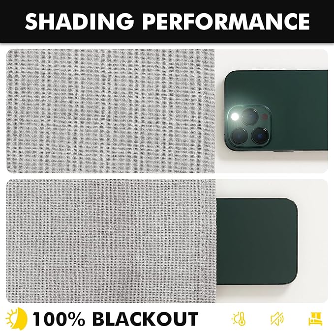 MIULEE 100% Blackout Linen Curtains for Bedroom, Greyish White Solid Luxury Decor Thermal Insulation Room Darkening Drapes for Living Room Nursery Back Tab Rod Pocket 42 x 72 Inches, 2 Panels