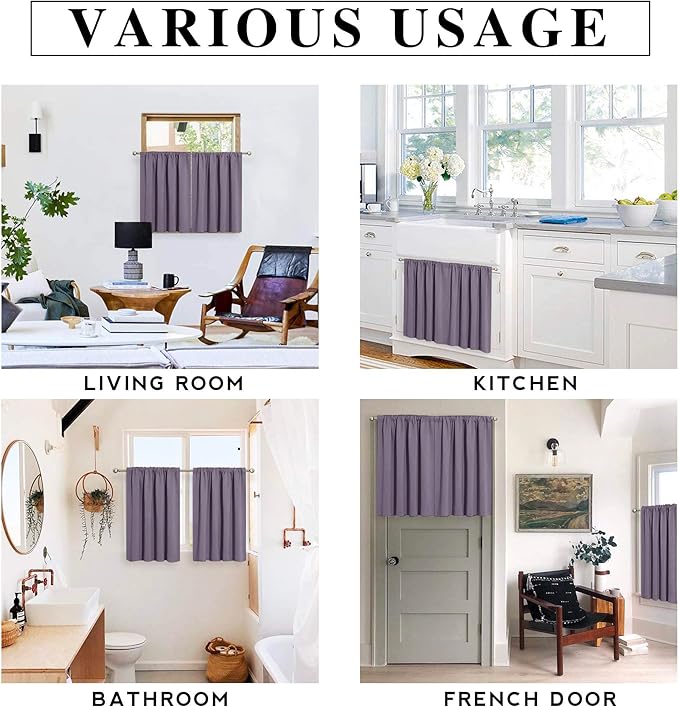 RYB HOME 54 inch Blackout Curtains for Living Room, Rod Pocket Thermal Insulated Small Window Drapes Room Darkening Shades for Bedroom Studio Dorm, W 42 x L 54 inch, Set of 2 Panels, Greyish Purple