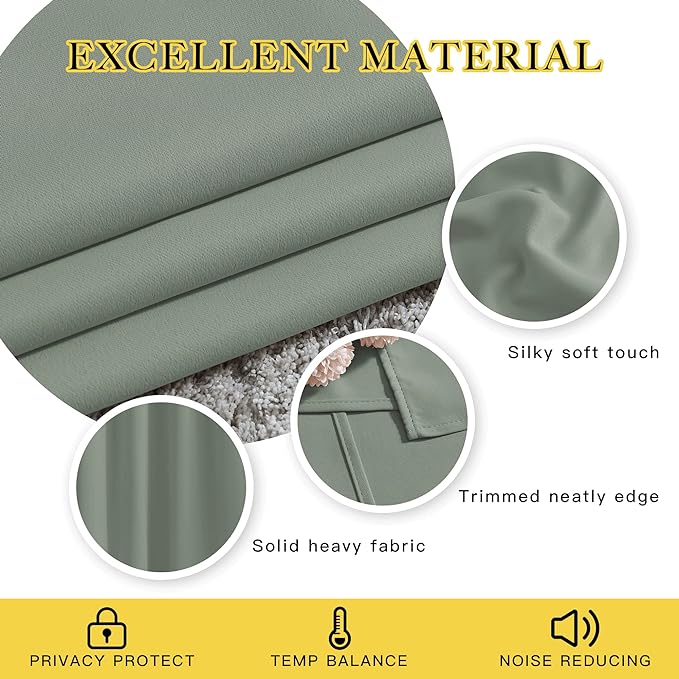 NICETOWN Blackout Sage Green Curtains 84 inch Length 2 Panels Set - Chic Thermal Insulated Grommet Room Darkening Window Drapes for Bedroom/Living Room, W52 x L84