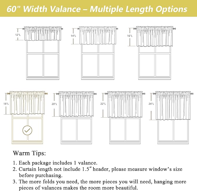 Grey Valances for Windows, Light Filtering Faux Linen Textured Small Short Window Curtain for Bathroom Basement Farmhouse, Rod Pocket Top Half Curtains for Windows, 60Wx18L Inch