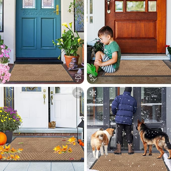 Smiry Front Door Mat Outside Entrance, Heavy Duty Sturdy Natural Rubber Doormat, Trap Dirt and Moisture, Easy Clean Low Profile Welcome Floor Mats for Indoor Outdoor Entry, 59x23 Inch, Coffee