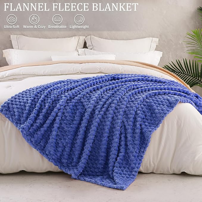 Exclusivo Mezcla Fleece Queen Blanket for Bed, Extra Large Fuzzy Cobalt Blue Bed Blankets, Soft Cozy Plush Sofa Throws for All Seasons, 90x90 Inches