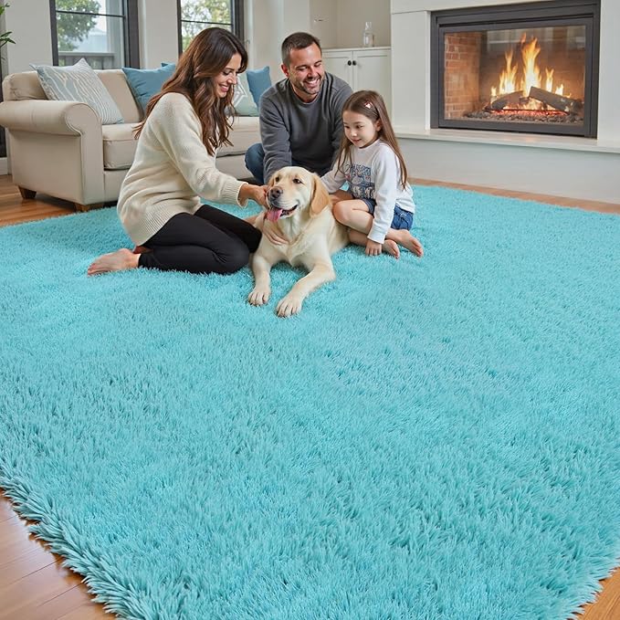 Rugs for Living Room 5x8, Alfombras para Salas Shag Large Plush Soft Area Rug, Shaggy Carpets for Bedroom, Kids Boys Girls Home Decor Aesthetic(Teal Blue, 5 x 8)