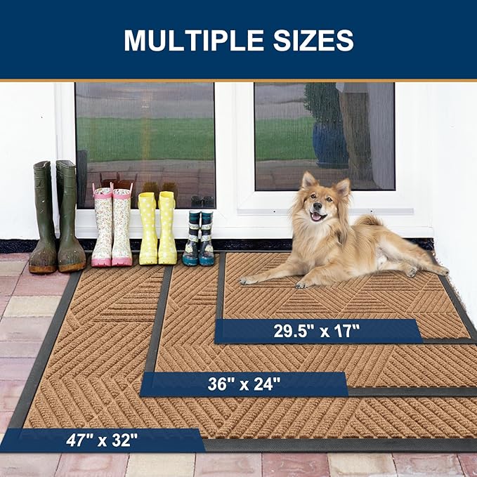 Smiry Front Door Mat Outside Entrance, Heavy Duty Sturdy Natural Rubber Doormat, Trap Dirt and Moisture, Easy Clean Low Profile Welcome Floor Mats for Indoor Outdoor Entry, 35X23 Inch, Coffee