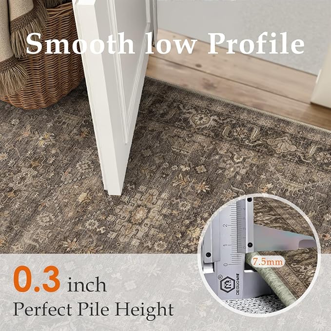 2'6x8 Washable Runner Rug for Hallway Kitchen Vintage Brown Non Slip Low Pile Carpet Traditional Retro Soft Throw Rug for Bathroom Bedroom Entryway Indoor Entrance