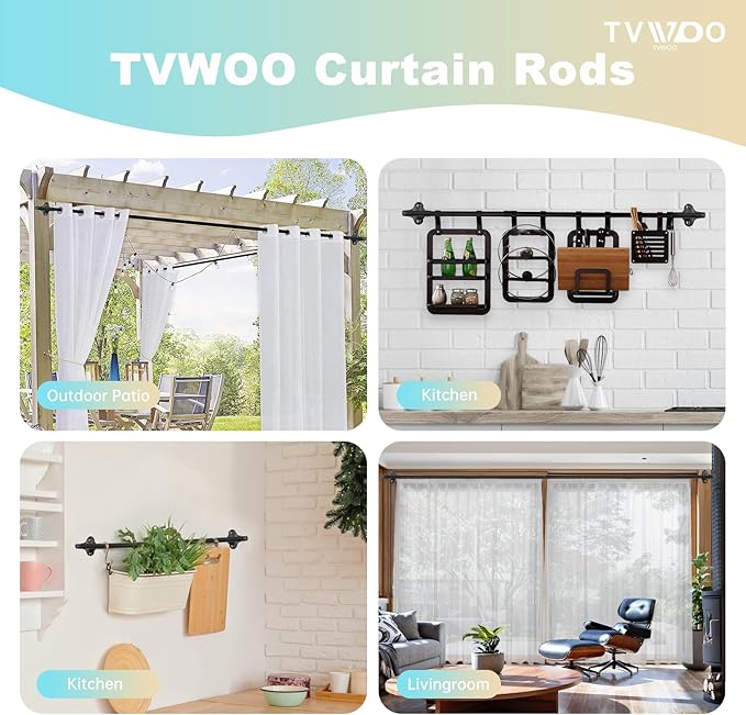 TVWOO Black Wrap Around Curtain Rods:5/8" Small Blackout Adjustable Window Curtain Rod for Bedroom Kitchen Apartment Renter Friendly,Room Darkening Curved Drapery Rods Easy Install,Matte Black 36-72"